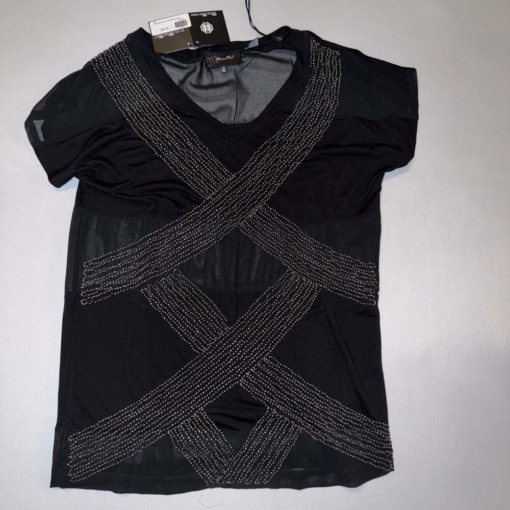 Miss Me Black Beaded Short Sleeve Knit Top